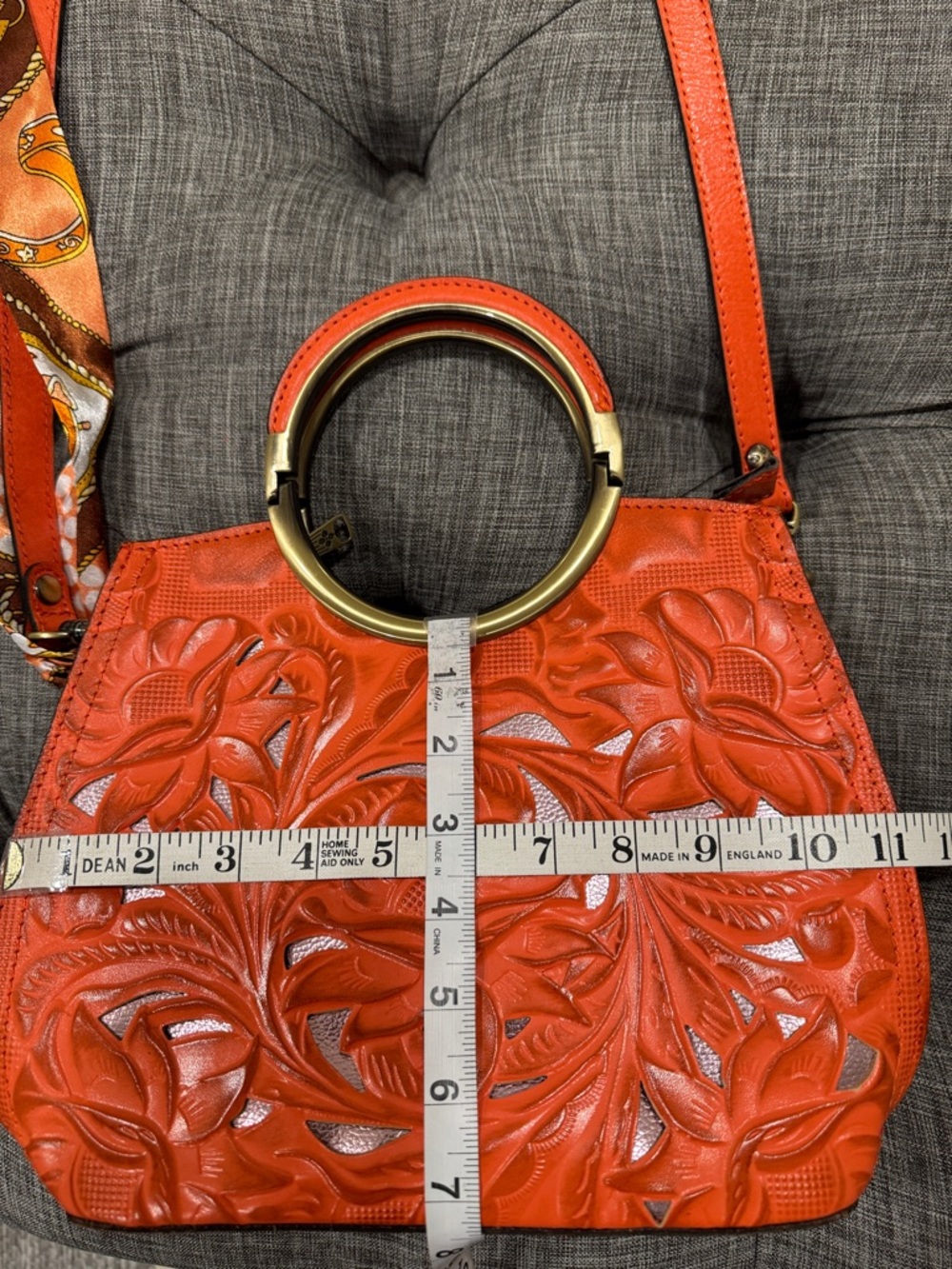 Patricia Nash Bag Aria Double Ring Orange Leather Floral Laser Cut Crossbody - Picture 17 of 17